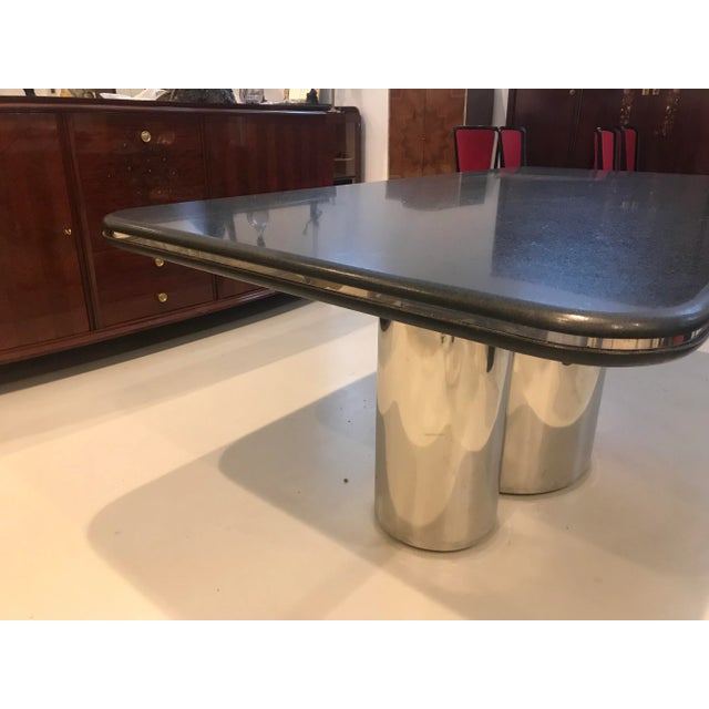 Chrome Black Granite and Chrome Dining Table For Sale - Image 8 of 10
