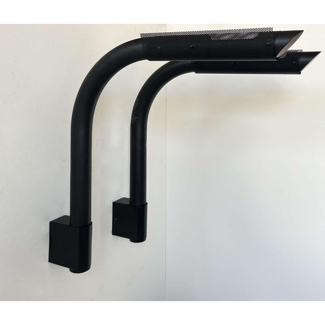 Black and Perforated Tubular Metal Wall Lights from Parscot, France, 1980, Set of 2 For Sale - Image 4 of 17