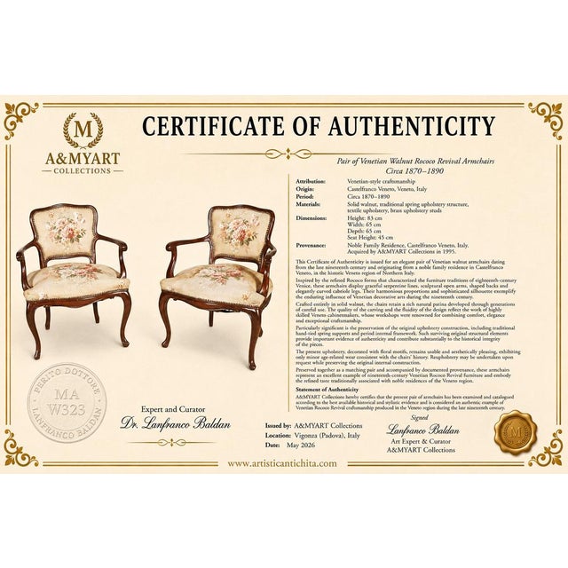 Antique Venetian Walnut Armchairs from Noble Residence, Italy, 1880, Set of 2 For Sale - Image 9 of 11