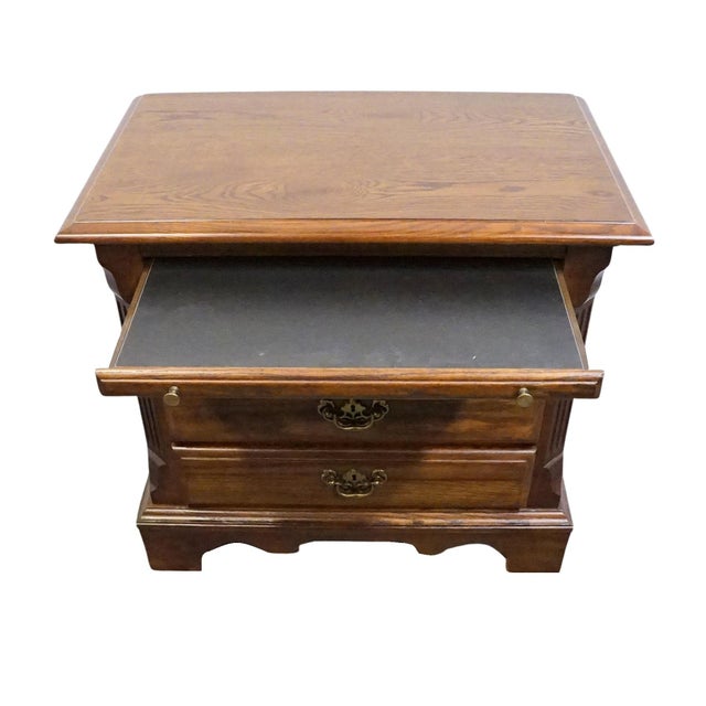 Stanley Furniture Solid Oak Rustic Early American 27" Three Drawer Nightstand 3413-80 For Sale In Kansas City - Image 6 of 15