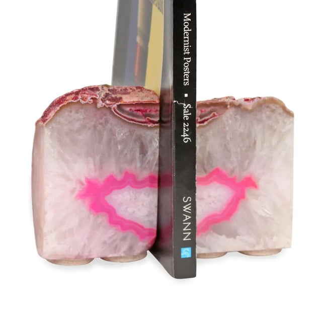 Pink Raw Agate Bookends- a Pair For Sale - Image 4 of 4