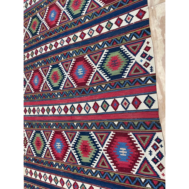 Fine 4'3" x 10'4" Tribal Antique Caucasian Shirvan Kilim Rug, Circa 1900's – This gorgeous Shirvan carpet is perfect for...