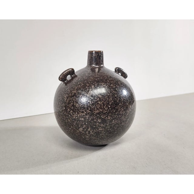 Vintage Toyo ceramic bulb vase circa 1960 Japan with dark crystalline glaze. Excellent condition, no chips or cracks....