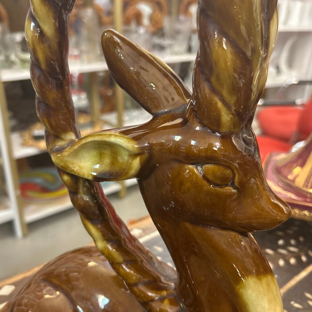 Mid-Century Modern 1950's Ceramic Decorative Gazelle's a Pair For Sale - Image 3 of 11