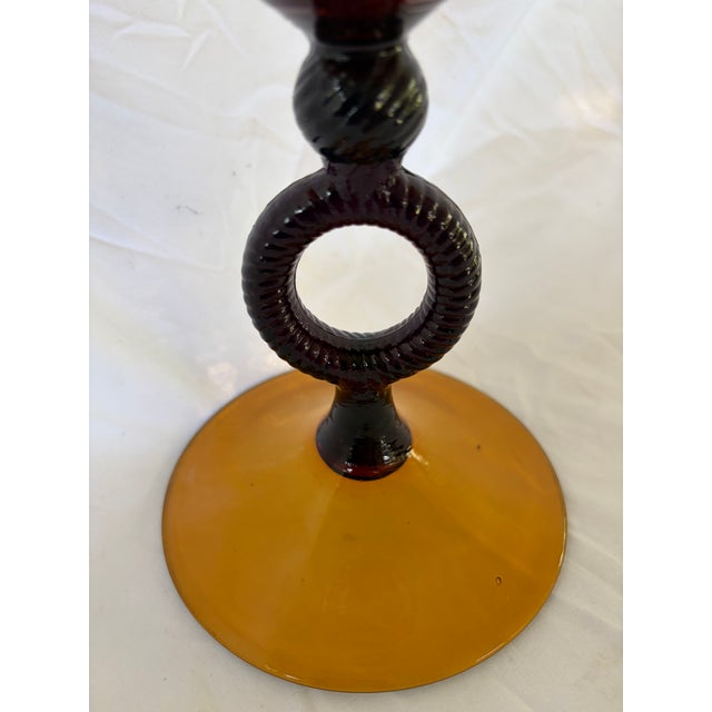 Fabulous Empoli vintage Amber glass footer bowl with texture pattern. This from the 1960’s it’s 12” tall x 7” wide.