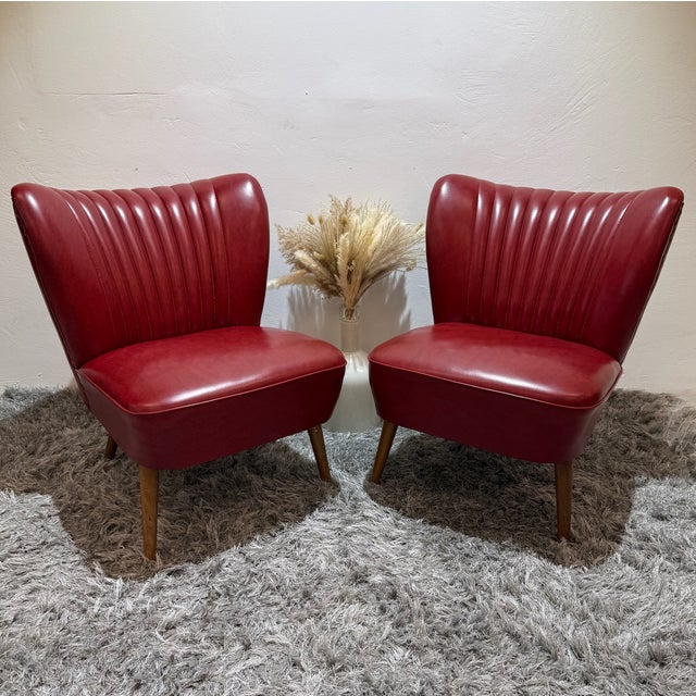 Mid-Century Modern Cocktail Chairs in Red Faux Leather, 1950s, Set of 2 For Sale - Image 12 of 16