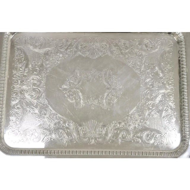 Mid 20th Century English Silver Mfg Large Victorian Ornate Silver Plated Serving Platter Tray For Sale - Image 4 of 12