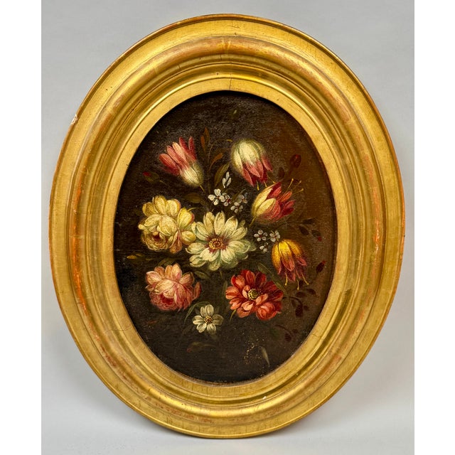 Oval Floral Still Lifes, 1800s, Oil on Canvases, Framed, Set of 2 For Sale - Image 3 of 5