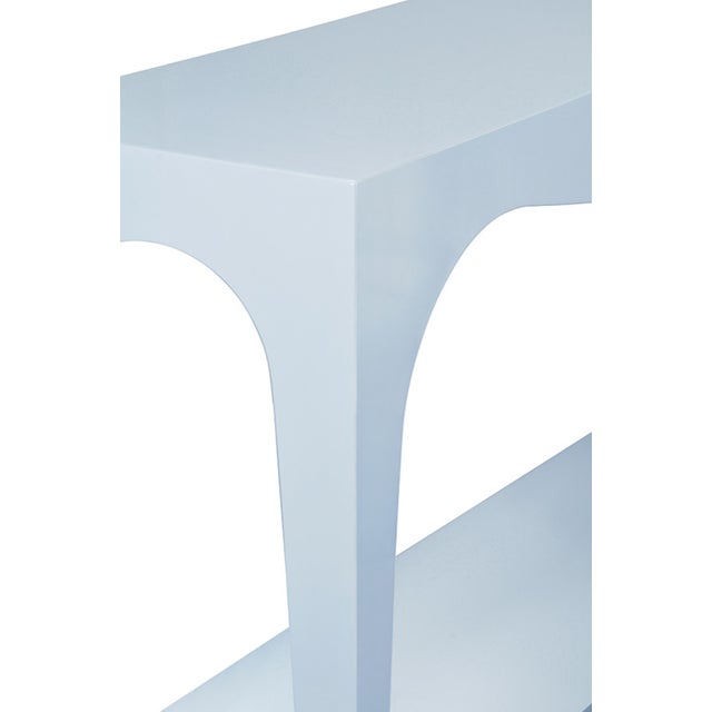 Matthew Izzo Home Laverne Glossy Light Blue Console Table With Antique Brass Foot Caps For Sale In New York - Image 6 of 6