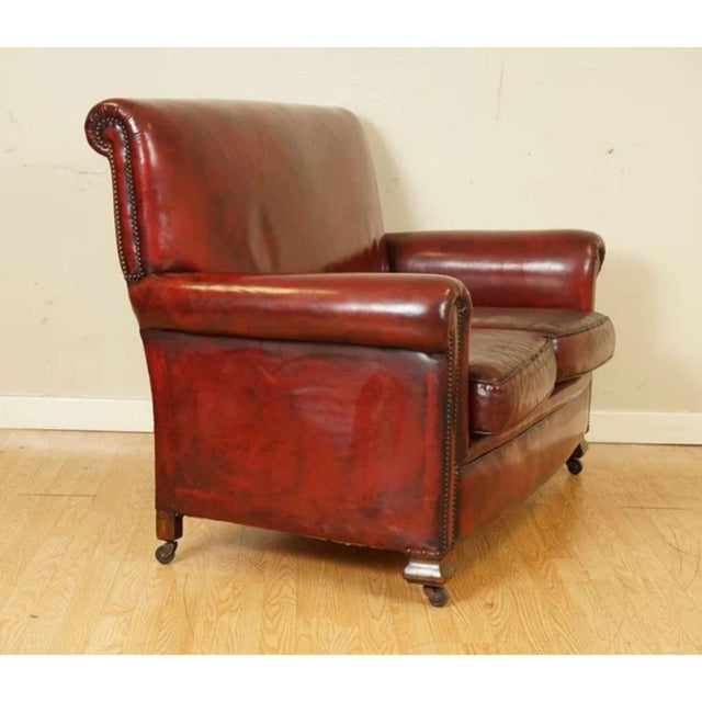 Victorian Gentleman's Club Sofa in Hand-Dyed Burgundy Leather For Sale - Image 10 of 13