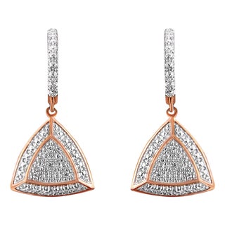 Rose Gold Plated Sterling Silver Round Cut Diamond Fashion Dangle Earrings (0.03 cttw, H-I Color, I2-I3 Clarity) For Sale