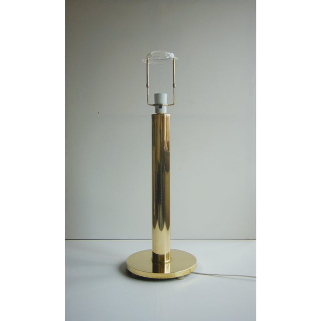 Giant Vintage Brass Table Lamp in Minimalistic Cylindrical Column Design. Denmark 1960s. For Sale - Image 4 of 9
