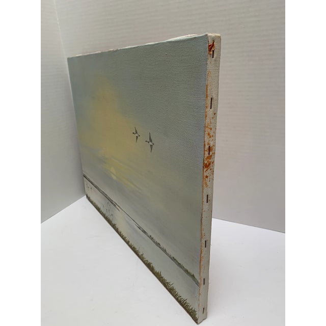 Eggshell Original Vintage Canvas Painting, 1978 of Geese and Clamdiggers on at Sunset For Sale - Image 8 of 9