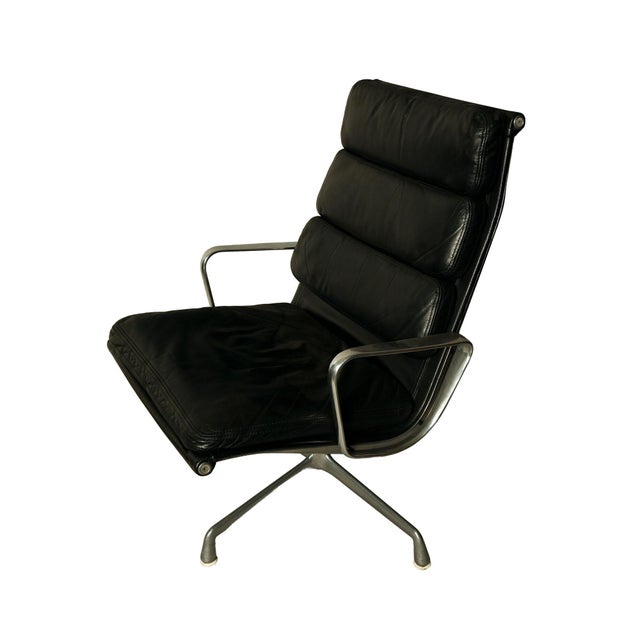 Eames Soft Pad Lounge Chair Black Leather Eames Herman Miller For Sale - Image 4 of 7