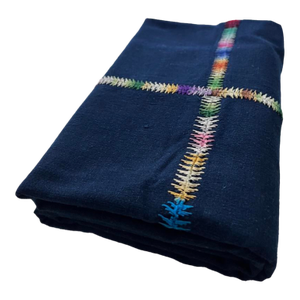 1940s Vintage Guatemalan Indigo Cotton Corte Textile With Rainbow Randa