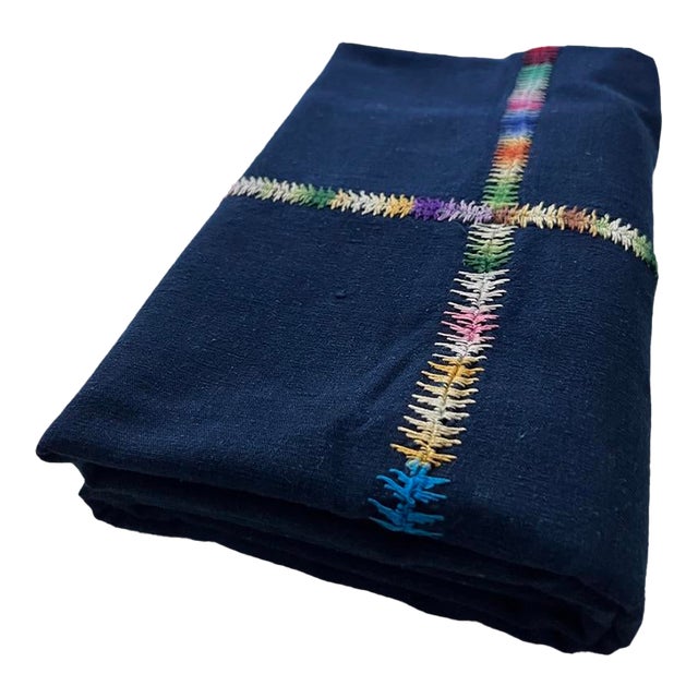Vintage Guatemalan Indigo Cotton Corte Textile For Sale