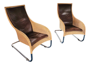 Rattan Lounge Chairs, 1990s, Set of 2