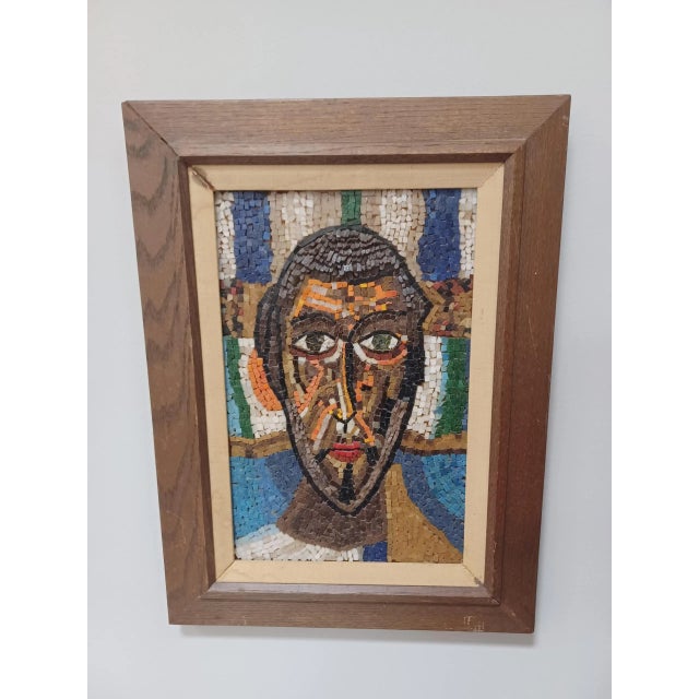 Mid 20th Century Vintage Mosaic Art of Man's Face on Wood For Sale - Image 5 of 5