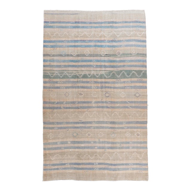 Vintage Circa 1940 Tan Turkish Kilim Flatweave Rug 6ft 6in X 10ft 11in For Sale