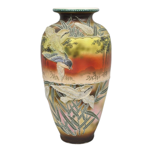 Antique Japanese Heavy Moriage Hand Painted Porcelain Oriental Bird Satsuma Vase