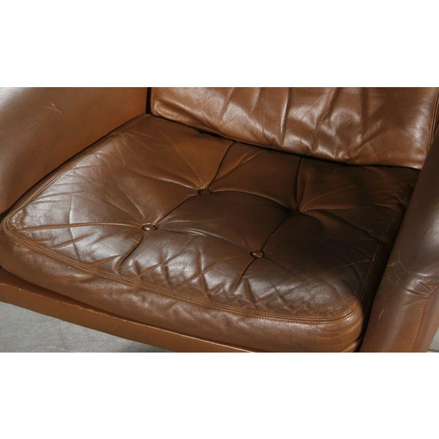 Vintage Danish Cognac Leather Lounge Chair & Stool by H. W. Klein For Sale - Image 6 of 7