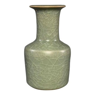 Antique Chinese Longquan Celadon Crackle Glaze Vase For Sale