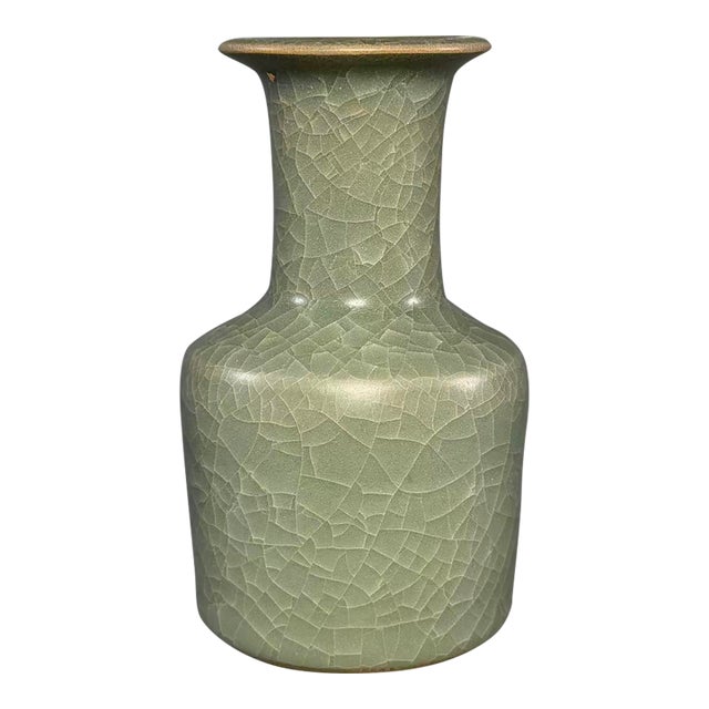 Antique Chinese Longquan Celadon Crackle Glaze Vase For Sale