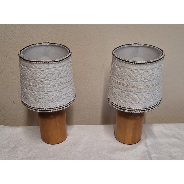 Vintage Bedside Lamps with Yellow-Brown Yew Wood Base and Fabric Shade from Lamplove, 1980s, Set of 2 For Sale - Image 4 of 10