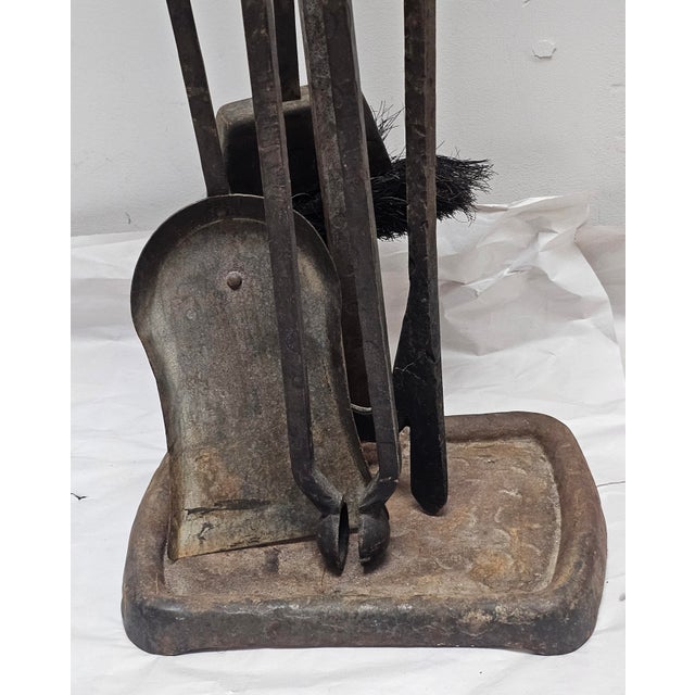 Metal 19th Century Forged and Hammered Iron Fireplace Tools Set With Stand For Sale - Image 7 of 8