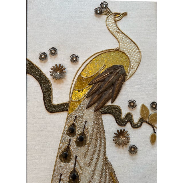 Pair of Mid 20th Century Mixed-Media Peacock & Egret Wall Art Panels For Sale - Image 4 of 11