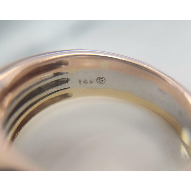 Metal 1990s Floating Diamonds Bezel Set 14 Karat Tri Gold 3 Row Ring Band Size 7.25 For Sale - Image 7 of 7