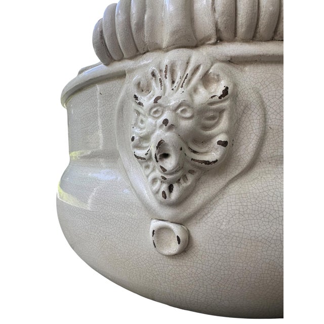 Vintage Italian Majolica Cachepot Planter by Torlivia & Todaro for Fortunata, Lion Mascaron Handles, Scrolled Ceramic Bowl For Sale In Miami - Image 6 of 6