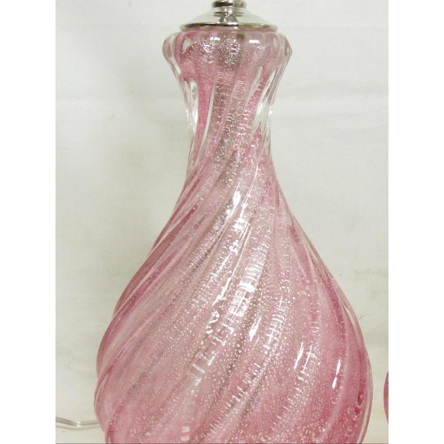 Rose Pair of Vintage Rose Murano Glass Lamps For Sale - Image 8 of 18
