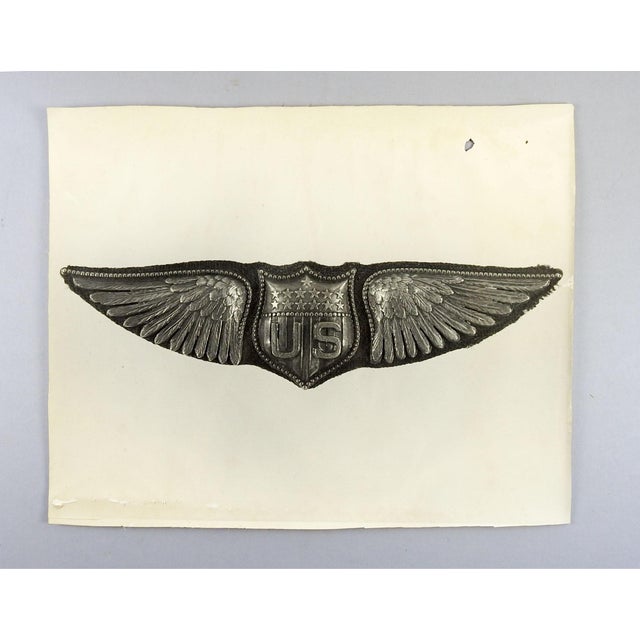 Early 20th century glossy photograph on paper of WWI US Air Force pilot wings. Stamped on verso US Air Force Kelly AFB,...