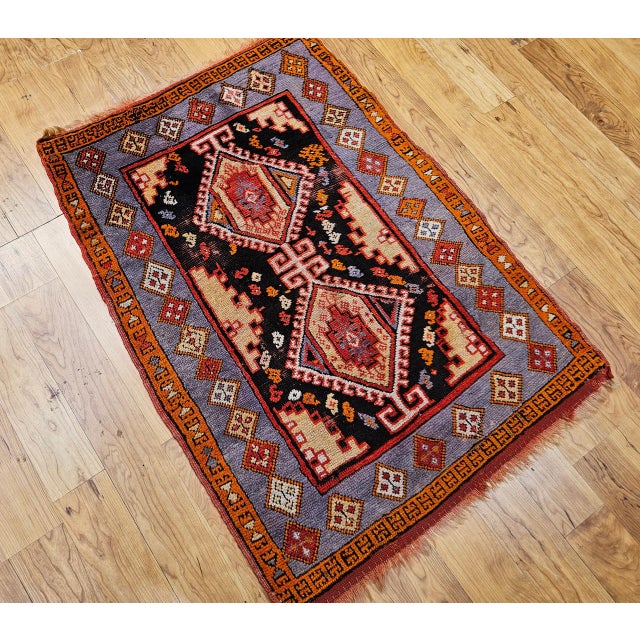 Textile Antique Anatolian Village Rug, Hand-Knotted Wool, Ivory & Blue, 1900s, 3' x 4' For Sale - Image 7 of 10
