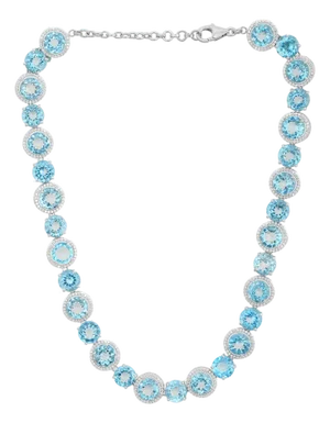 Bohemian Blue Topaz Necklace With Studded Zircon in 925 Sterling Silver