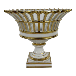 Antique 19th Century Old Paris Porcelain Gilt Reticulated Pedestal Basket or Corbeille
