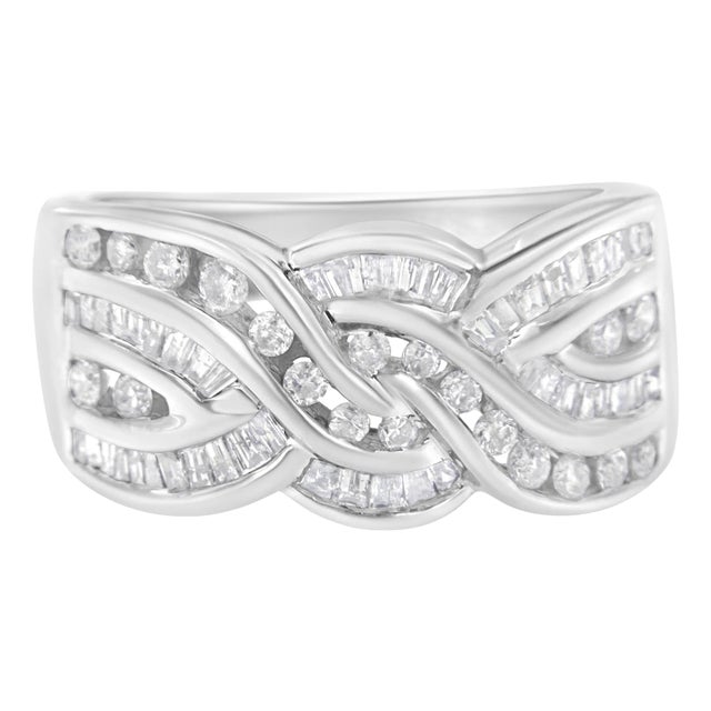 10K White Gold Diamond Bypass Ring (1 Cttw, H-I Color, I1-I2 Clarity) - Size 7-1/2 For Sale