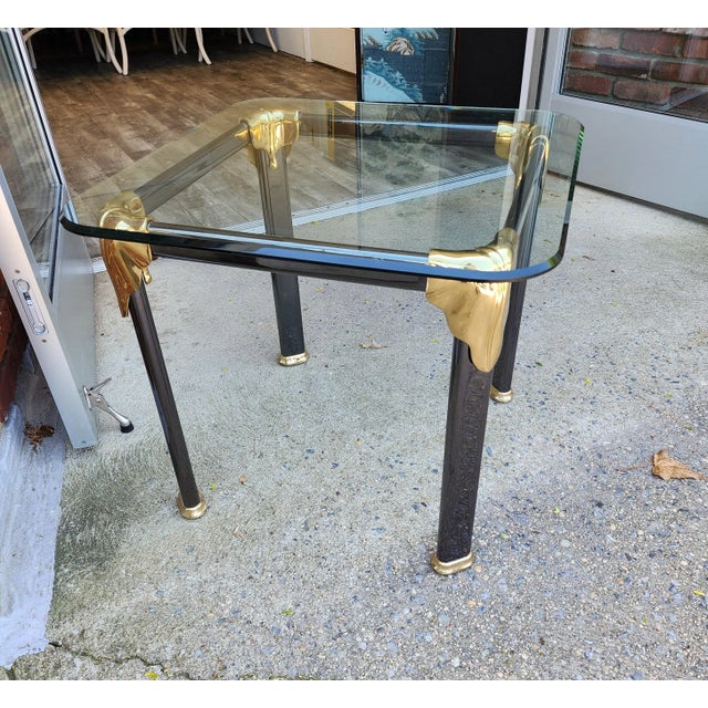 Postmodern Post Modern Gun Metal, Brass & Glass Side Table For Sale - Image 3 of 12