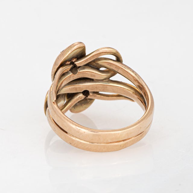 Late 19th Century Antique Victorian Double Snake Ring Diamond Ruby Band Sz 5 Serpent 10k Gold For Sale - Image 5 of 6
