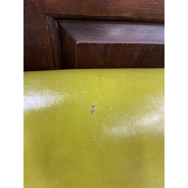 Wood MCM Danish-Style Avocado Green Faux Leather Settee For Sale - Image 7 of 9