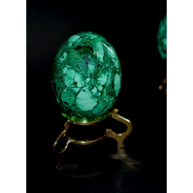 Mid 20th Century Malachite Eggs on Brass Stand Set of 2 For Sale - Image 5 of 15
