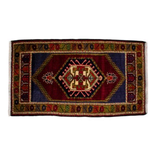 1970s Hand Knotted Small Turkish Rug Entryway Decor Bath Mat Kitchen Rug - 22'' X 39'' For Sale