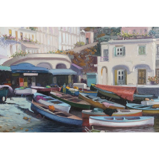 Amleto Colucci Marina Grande Capri Italian Cityscape Boats Harbor Oil Painting For Sale - Image 12 of 12