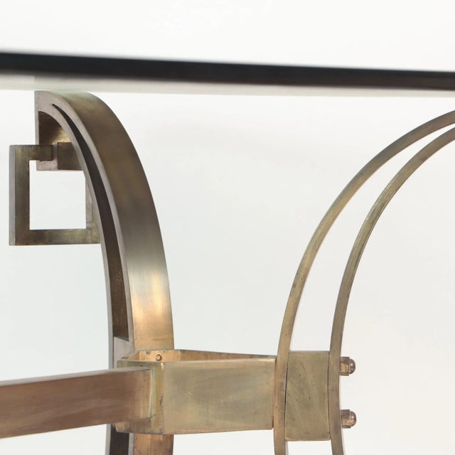 Metal French Modern Solid Bronze Dining Table Having a Glass Top C 1940. For Sale - Image 7 of 9