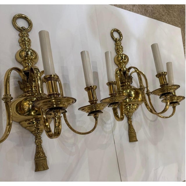 1900 Gilt Bronze Federal Style Large Sconces 3 Lights For Sale - Image 10 of 13