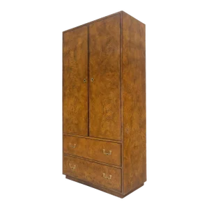 Burl Wood Large 74" Tall Gentelman's Chest Dresser High Boy Campaign Style