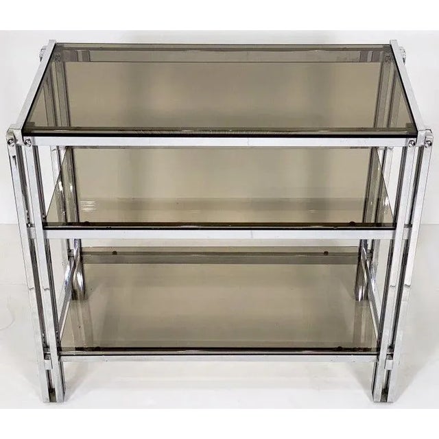Mid-Century Three-Tier Console Table of Chrome and Smoked Glass From France For Sale - Image 10 of 13