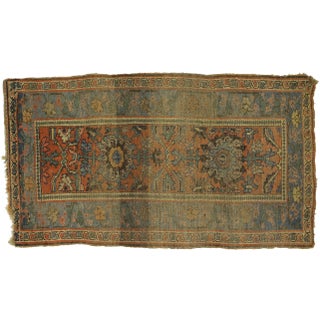 Distressed Antique Persian Bijar Rug - 4'1 X 7'00 For Sale