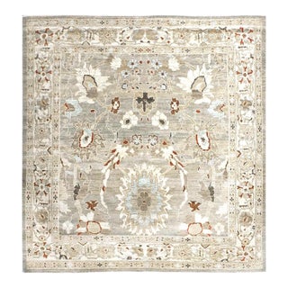 Persian Sultanabad Wool 8x8 Tan, Blue, & Ivory Handmade Square Area Rug #1143023 For Sale